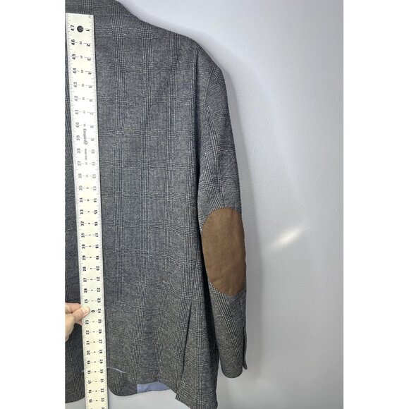 Zenbriele Blazer Mens 50R Gray Blue Glen Plaid Wool Blend Elbow Patch Sport Coat - Picture 5 of 16